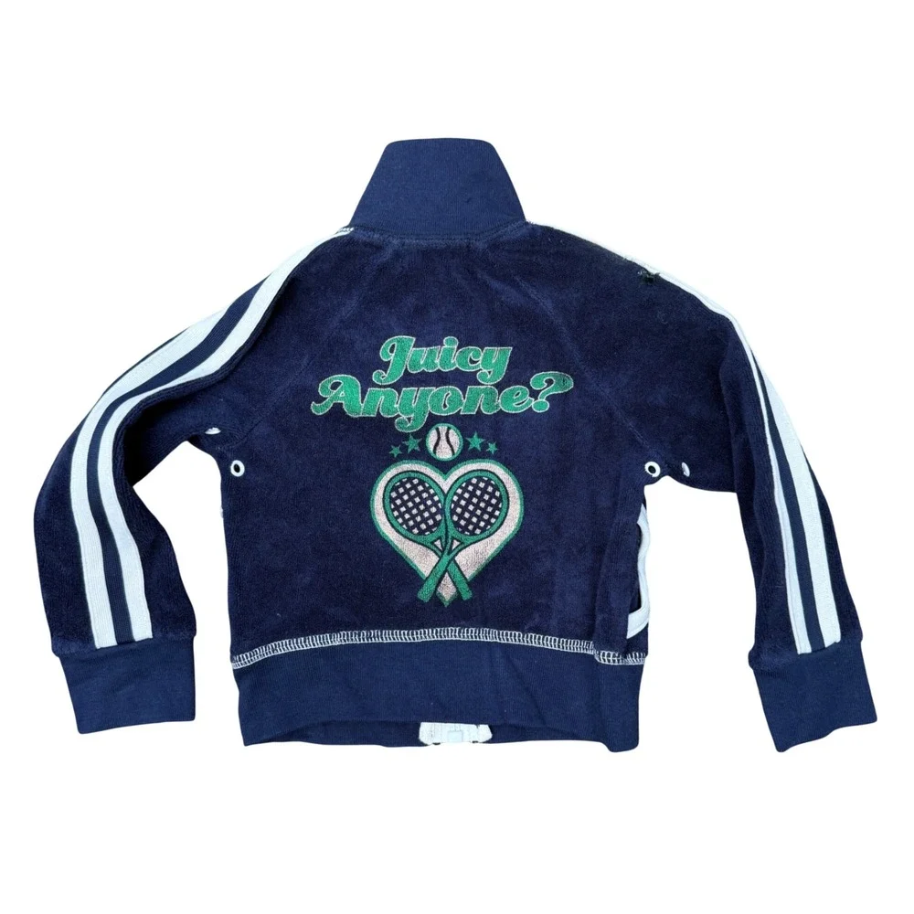 Y2K Juicy Couture Terry Tennis Jacket Kids Size 2 Navy‎ Blue NWT READ Graphic